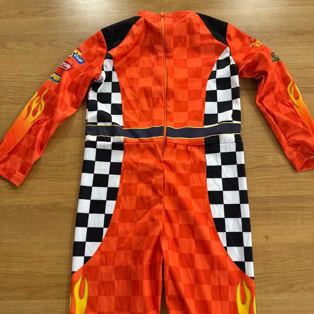 Disney Pixar Cars Lightning McQueen Racing Costume Jumpsuit Orange Kids 3T-4T - Picture 4 of 5